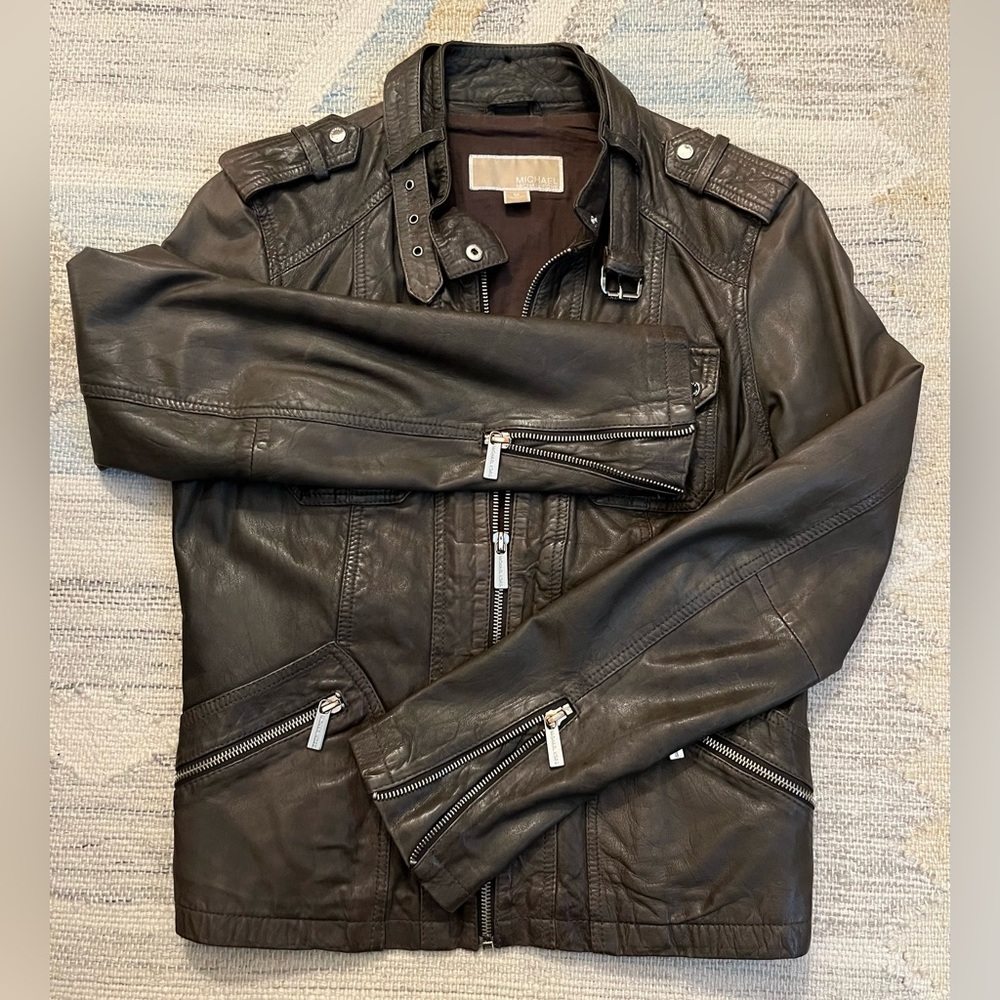 MICHAEL Michael Kors Gray Leather Jacket